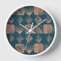 Bold Caribbean Tribal Mudcloth: Teal, Coral Throw Clock