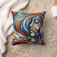 Colorful Abstract Portrait of a Woman Throw Pillow