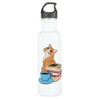Cats, Books and Coffee Cute  Stainless Steel Water Bottle