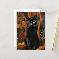 A Gorgeous Black Cat in an Orange Chair Postcard