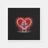 Skeleton Couple Holding Hands Inside A Heart Of Ro Napkins