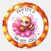 Honey bee themed Girl's Baby Shower  Classic Round Sticker