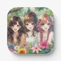 Cute Anime Girls Birthday Party Paper Plates