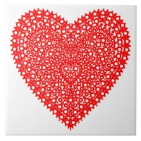 Red Heart Fancy Graphic Pattern Ceramic Tile