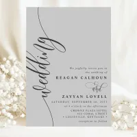 Soft Gray Elegant Calligraphy Script Wedding Invitation