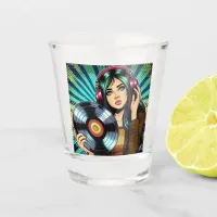 Cool Pop Art Comic Style Girl with Vinyl Album Shot Glass