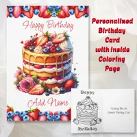 Birthday Cake Berries and Flowers Personalized Card