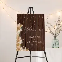 Pampas Grass Wood Twinkle Lights Wedding Welcome Foam Board