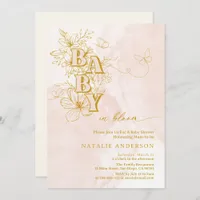 Pink Garden Floral Butterflies Baby in Bloom  Invitation