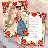 Mrs & Mrs Lesbian Wedding Mosaic Tile and Roses Invitation