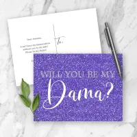 Purple Glitter Sparkle Quinceanera Dama Proposal Invitation Postcard