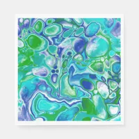 Blue and Green Marble Fluid Art Abstract   Napkins