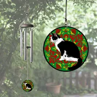 Black and White Tuxedo Cat on Fancy Background Wind Chime