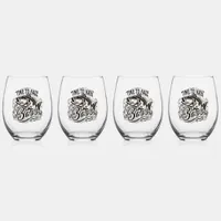 Funny Time to Haul Bass Fishing Stemless Wine Glass