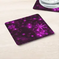 White Snowflakes Deep Purple Paper Coasters