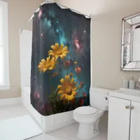 Celestial Blooms: Flowers Under the Milky Way  Shower Curtain