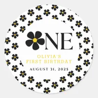 Onederful Floral 1st Birthday Party Classic Round Sticker