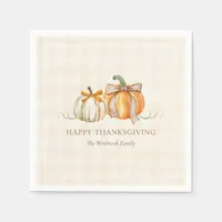Rustic Watercolor Pumpkin Bows Thanksgiving Custom Napkins