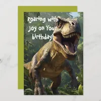 Roaring Dinosaur Birthday Green Greeting Card