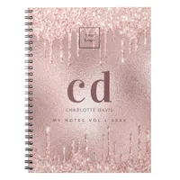 Rose gold blush monogram business logo notebook