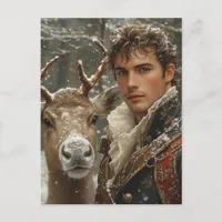 Fantasy reindeer and a handsome man Christmas Postcard