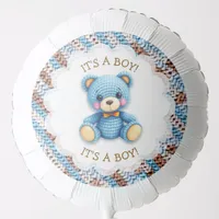 Blue and Brown Crocheted Teddy Bear It's a Boy Balloon