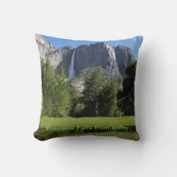 Yosemite Falls from Valley in California Throw Pillow