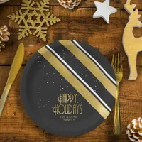 Christmas Stripe Pattern Gold/Black ID862 Paper Plates