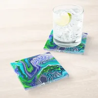 Blue and Green Fluid Art Pour Painting Effect Glas Glass Coaster