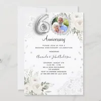 Diamonds florals photo 60th wedding anniversary invitation