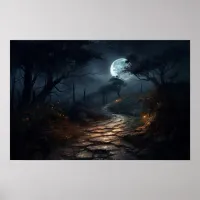 Oil painting winding stone path in moonlight poster