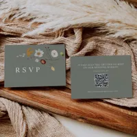 Sage Green Wildflower Wedding RSVP QR Code Card