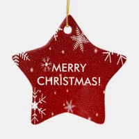 Snowflakes with Red Background Ceramic Ornament