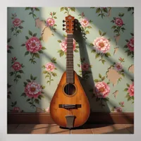Six-Stringed Dulcimer Vintage Floral Poster