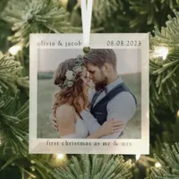 First Christmas as Mr & Mrs Wedding Photo Keepsake Glass Ornament