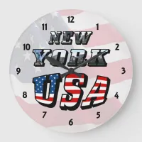 New York Picture and USA Flag Text Large Clock