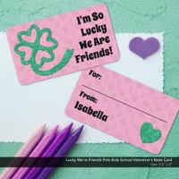 Lucky We're Friends Pink Kids School Valentine's Note Card