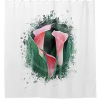 *~*  AR12 Artistic Floral Calla Lily Coral Green Shower Curtain