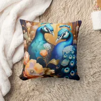 Majestic Peacocks Among Colorful Blooms Throw Pillow