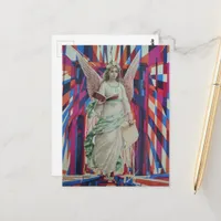 Retro Angel Crossing the Bridge collage art Postcard