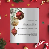 Silver red gold baubles Christmas Party invitation