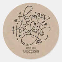 Kraft Happy Holidays Handwritten Script Envelope Classic Round Sticker