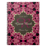 Vintage Pink Black Gold Lacy Monogram Guest Book