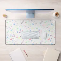 Girly Pastel Rainbow White Abstract Pattern Desk Mat