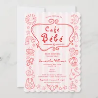 Café Bébé French Modern Pink Red Girl Baby Shower Invitation