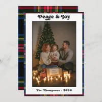 Peace & Joy Tartan Plaid Family Christmas Photo Holiday Card