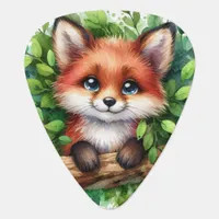 Cute Red Fox Watercolor Guitar Pick