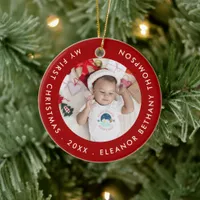 My First Christmas Baby Photo Name Year Ruby Red Ceramic Ornament