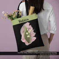 Lily of the Valley Happiness Personalized Black Tote Bag