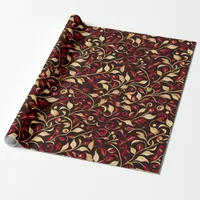 Classy Black, Burgundy and Gold Christmas Vines Wrapping Paper